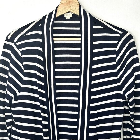 J Crew Womens Cardigan Sweater Open Front Lightweight Blue/White Stripes Medium - Picture 3 of 9